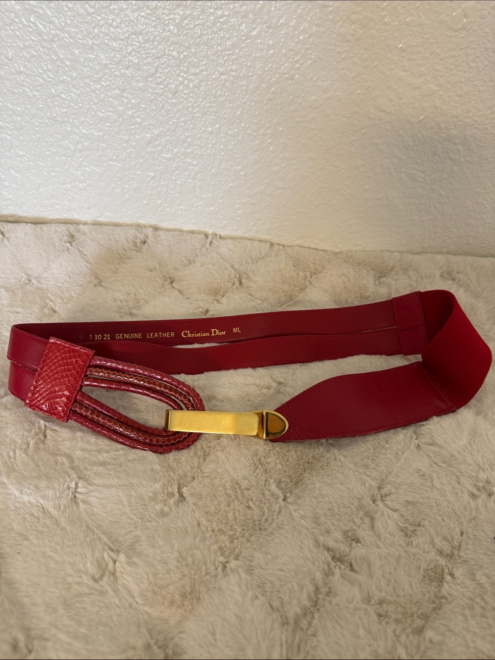 Christian Dior Leather and Python elasticized Belt vintage early 80’s